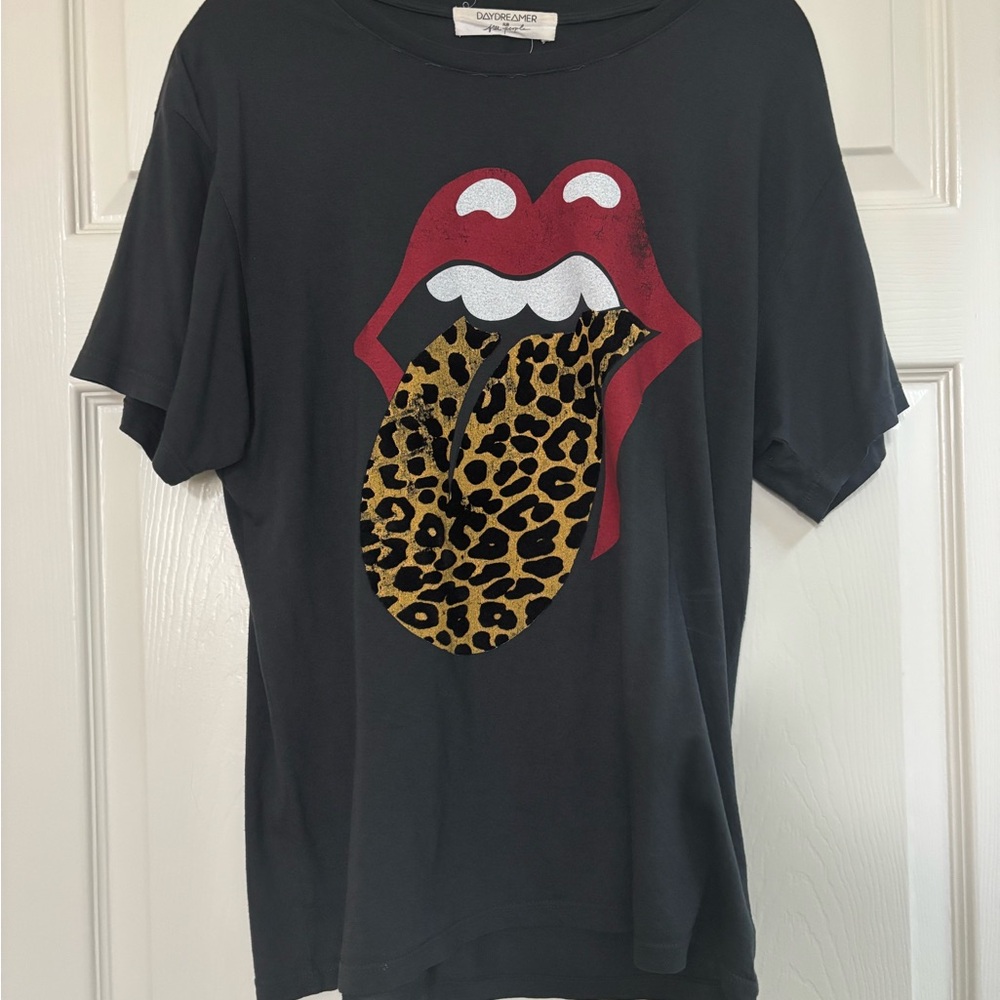 Free People Black Tee with Red and Velvet Leopard Graphic